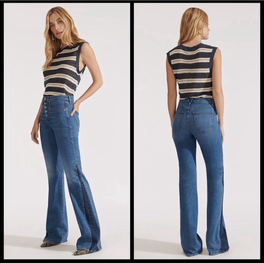 Veronica Beard Kiley High Rise Wide Leg Button Fly Jeans in Two Tone Size 26x34 - Picture 2 of 13